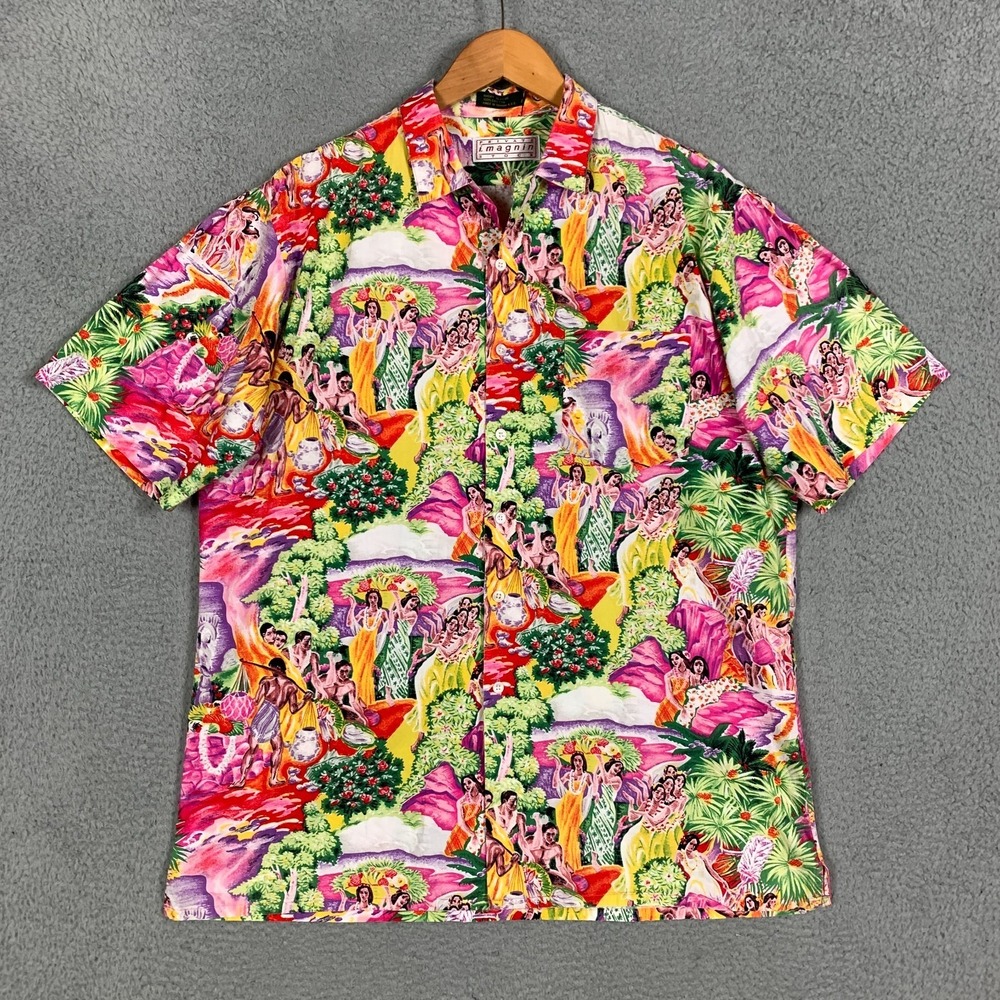 Vintage I. Magnin Hawaiian Shirt Men's Large Colorful Camp Collar 60s 70s VTG